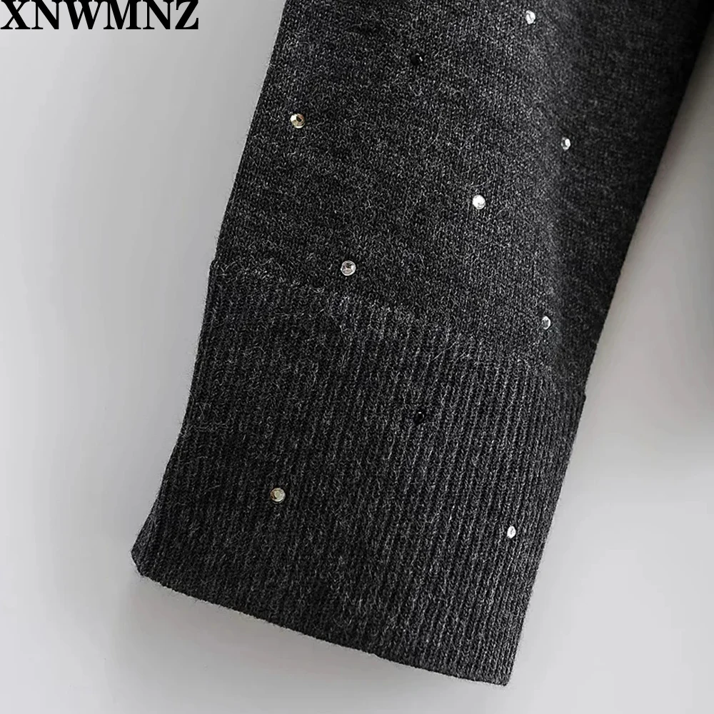XNWMNZ Za ženy iskrivý pletený sveter Bežné Sveter s okrúhlym výstrihom a dlhými rukávmi. Predstavovať kontrast iskrivý nášivky Obrázok 0
