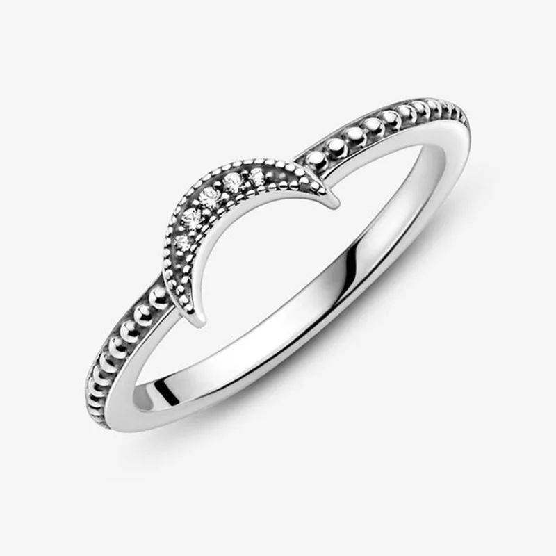 2020 Nové Zimné 925 Sterling Silver Ring Polmesiacom Korálkové Krúžok Žien Zapojenie Výročie Šperky Obrázok 3