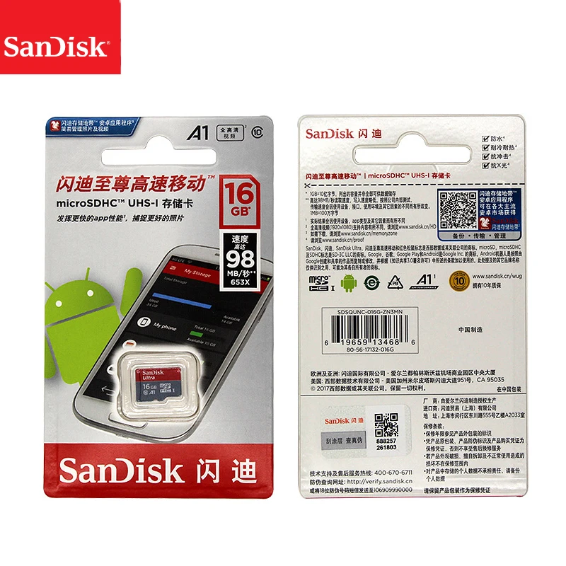 SanDisk Micro SD Karta 16 GB 32 GB, 64 GB 128 GB Pamäťovú Kartu Max 98MB/s C10 U1 A1 Flash TF Kartu Microsd pre Telefón Počítač SDXC SDHC Obrázok 4