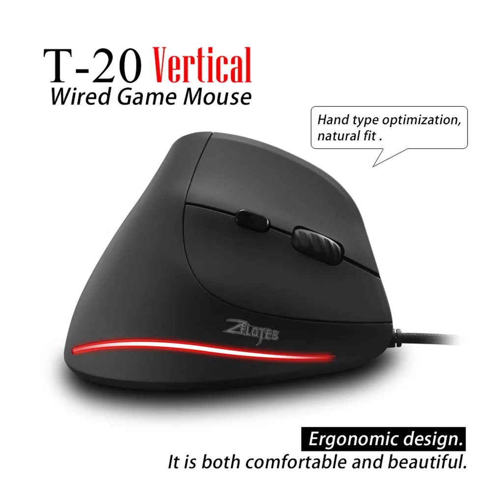 ZelotesT-20 Vertikálne Káblové Hra, 6 Programovateľných Tlačidiel s LED Myši Myši Nízka Hlučnosť Myši Desktop Pc Gamer Notebook Tiché Klávesy Obrázok 3