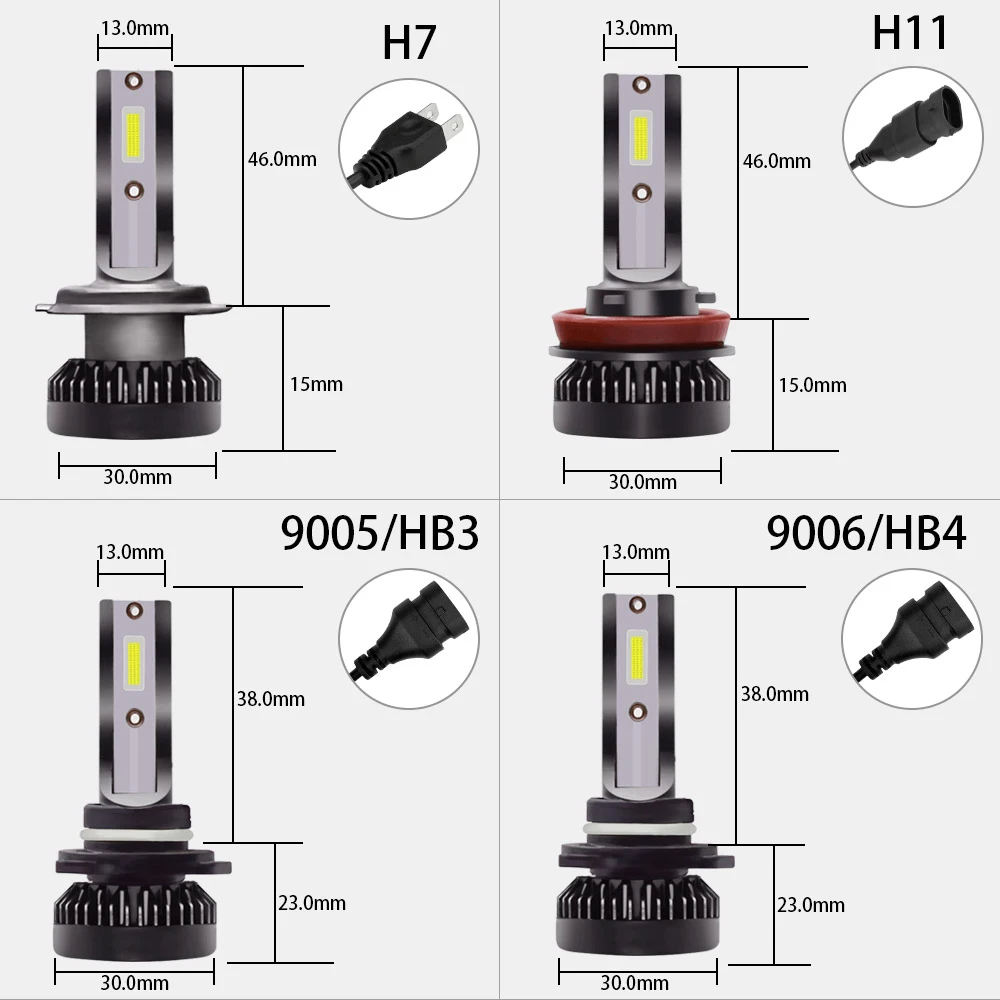 Zdatt H7 Led Reflektor H11 H4 H1 9005 HB3 9006 HB4 Auto Žiarovka 12V 4000LM 30W Lampa Automobily Super Mini Veľkosť H8 H9 Obrázok 4