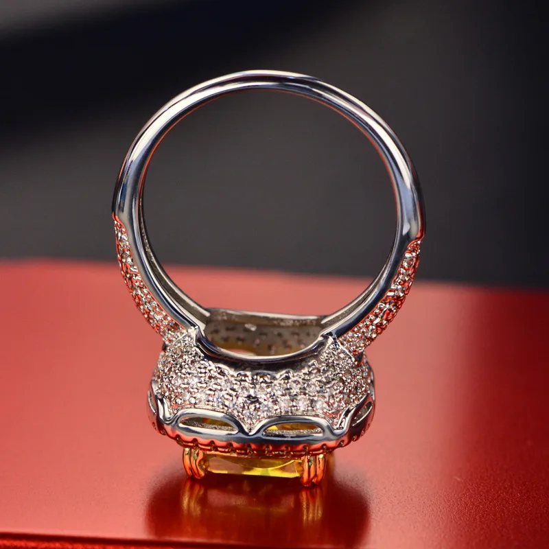 PANSYSEN Charms 10 MM Námestie Citrine Lab Diamantové Prstene pre Ženy 925 Sterling Silver Birthstone Prst Prsteň Ženské Dary Obrázok 4