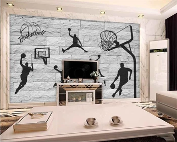 Beibehang 3D tehlovej steny ručne maľované basketbal prvok tapety obývacia izba, spálňa nástenná maľba domáce dekorácie tapetu pozadia
