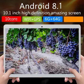 V10 Klasický Tablet 10.1 Palcový HD Veľkej Obrazovke Android 8.10 Verzia Fashion Prenosný Tablet 6 G+64 G Biely Tablet