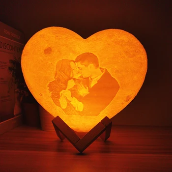 16-Farebná Fotografia Vlastné Mesiac Lampa 3D Vytlačený Obrázok v Tvare Srdca Nočné Svetlo Dovolenku Dekor Vlastná Vianoce, Valentína Darček